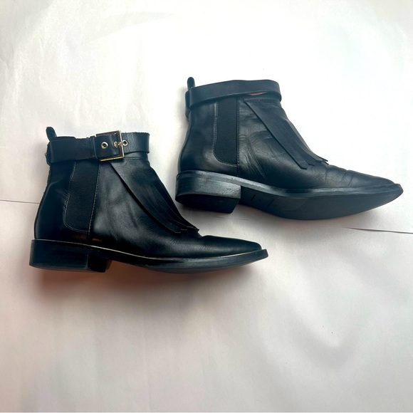 Zara Black Leather Ankle Boots With Fringes Size 40 (US 9) - Picture 2 of 11